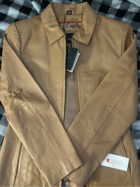 Classic Tan Leather Jacket with Clean Collar